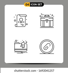 Universal Icon Symbols Group of 4 Modern Filled line Flat Colors of certificate; notification; business; case; document Editable Vector Design Elements