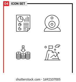 Universal Icon Symbols Group of 4 Modern Filledline Flat Colors of bars; cash; page; surveillance; down Editable Vector Design Elements
