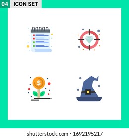 Universal Icon Symbols Group of 4 Modern Flat Icons of list; growth; check list; focus; had Editable Vector Design Elements