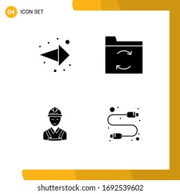 Universal Icon Symbols Group of 4 Modern Solid Glyphs of arrow; construction; backup; worker; cable Editable Vector Design Elements