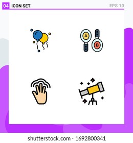 Universal Icon Symbols Group of 4 Modern Filledline Flat Colors of balloons; interface; search; fingers; astronaut Editable Vector Design Elements
