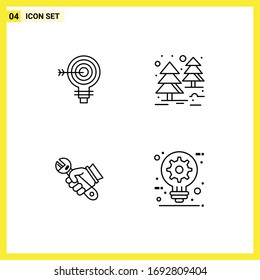 Universal Icon Symbols Group of 4 Modern Filledline Flat Colors of target; wrench; solution; forest; fix Editable Vector Design Elements