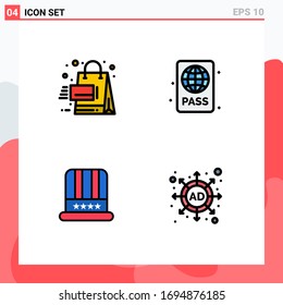 Universal Icon Symbols Group of 4 Modern Filledline Flat Colors of sales; hat; shopping; diving pass; american Editable Vector Design Elements