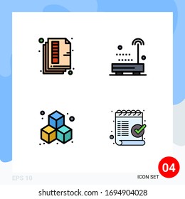 Universal Icon Symbols Group of 4 Modern Filledline Flat Colors of document; box; print; radio; check Editable Vector Design Elements