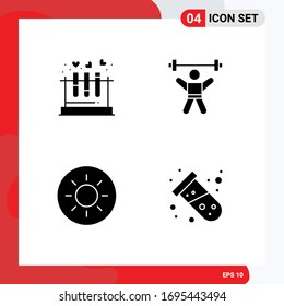 Universal Icon Symbols Group of 4 Modern Solid Glyphs of tube; gym; heart; athletics; sun Editable Vector Design Elements
