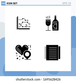 Universal Icon Symbols Group of 4 Modern Solid Glyphs of analytics; ddrink; diagram; glass; love Editable Vector Design Elements