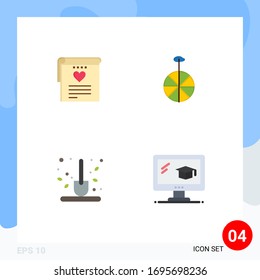 Universal Icon Symbols Group of 4 Modern Flat Icons of file; gardening; heart; circus; shovel Editable Vector Design Elements