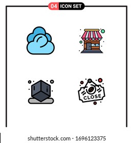 Universal Icon Symbols Group of 4 Modern Filledline Flat Colors of climate; printing; storage; store; coffee Editable Vector Design Elements