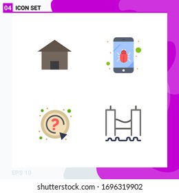Universal Icon Symbols Group of 4 Modern Flat Icons of building; ask; house; mobile; question Editable Vector Design Elements