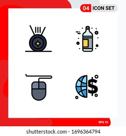 Universal Icon Symbols Group of 4 Modern Filledline Flat Colors of medal; money; bottle; mouse; Editable Vector Design Elements