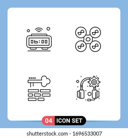 Grupo de símbolos de icono universal de 4 colores planos de alarmas de líneas llenas modernas; clave; iot; mosca; diseño Elementos de diseño de vectores editables