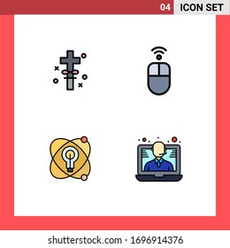 Universal Icon Symbols Group of 4 Modern Filledline Flat Colors of cross; education; easter; mouse; bulb Editable Vector Design Elements