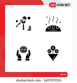 Universal Icon Symbols Group of 4 Modern Solid Glyphs of gdpr; energy; bread; food; flower Editable Vector Design Elements
