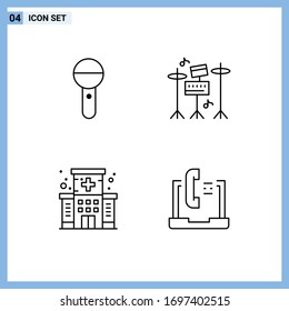 Universal Icon Symbols Group of 4 Modern Filledline Flat Colors of media; hospital; press; equipment; building Editable Vector Design Elements
