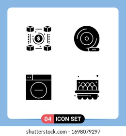 Universal Icon Symbols Group of 4 Modern Solid Glyphs of blockchain; storage device; pp; compact disc; design Editable Vector Design Elements