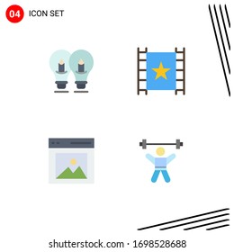 Universal Icon Symbols Group of 4 Modern Flat Icons of bulb; communication; pencil; player; interface Editable Vector Design Elements