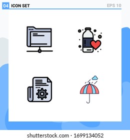 Universal Icon Symbols Group of 4 Modern Filledline Flat Colors of data; love; remote; fitness health; folder Editable Vector Design Elements