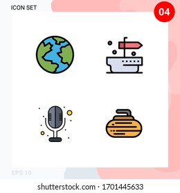 Universal Icon Symbols Group of 4 Modern Filledline Flat Colors of earth; bowls; ship; electronics; equipment Editable Vector Design Elements