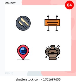 Universal Icon Symbols Group of 4 Modern Filledline Flache Farben des Mittagessens; Standort; Messer; Verkehrsschranke; Design-Elemente für bearbeitbare Vektorillustrationen signieren