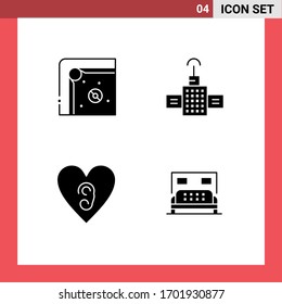 Universal Icon Symbols Group of 4 Modern Solid Glyphs of air hockey; love; play; satellite; bed Editable Vector Design Elements