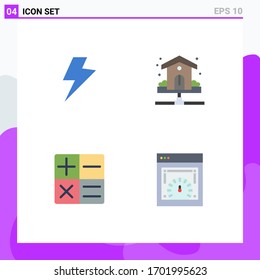 Universal Icon Symbols Group of 4 Modern Flat Icons of power; math; house; plumbing; page speed test Editable Vector Design Elements