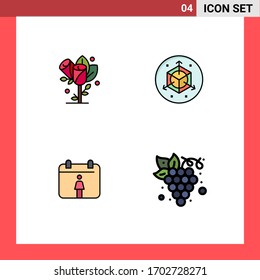 Grupo de símbolos de icono universal de 4 colores planos de flor modernos; dieta; boda; diseño; elementos de diseño de vectores editables de uva