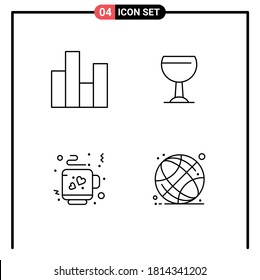 Universal Icon Symbols Group of 4 Modern Filledline Flat Colors of bar; love; finance; drink; world globe Editable Vector Design Elements