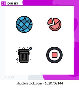 Universal Icon Symbols Group of 4 Modern Filledline Flat Colors of communication; pie; earth; statistic; dustbin Editable Vector Design Elements
