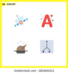 Universal Icon Symbols Group of 4 Modern Flat Icons of satellite; turkey; space; a+; roast Editable Vector Design Elements