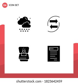 Universal Icon Symbols Group of 4 Modern Solid Glyphs of cloud; ring; chang; exchang; heart Editable Vector Design Elements