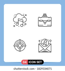 Símbolos de iconos universales Grupo de 4 colores planos de línea de relleno modernos de audio; estrategia; sonido; viaje; Elementos de diseño de vectores editables de corazón