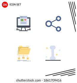 Universal Icon Symbols Group of 4 Modern Flat Icons of computer; data; connect; sharing; folder Editable Vector Design Elements