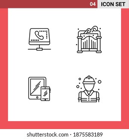 Universal Icon Symbols Group of 4 Modern Filledline Flat Colors of call; business; online; park; tablet Editable Vector Design Elements