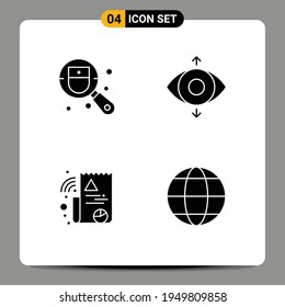 Universal Icon Symbols Group of 4 Modern Solid Glyphen of checkup; Datei; Suche; Ansicht; Editierbare Vektordesign-Elemente