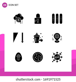 Universal Icon Symbols Group of 9 Modern Solid Glyphs of nutrition supplement; sorting; bread; sort; loaf Editable Vector Design Elements