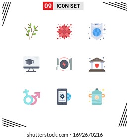 Universal Icon Symbols Group of 9 Modern Flat Colors of energy; graduation; global; education; computer Editable Vector Design Elements