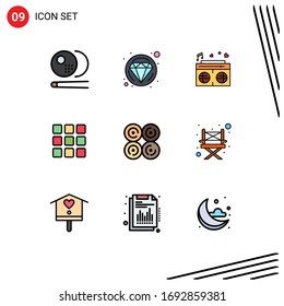 Universal Icon Symbols Group of 9 Modern Filledline Flat Colors of food; donut; love; squares; grid Editable Vector Design Elements