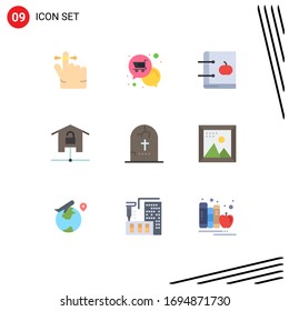 Universal Icon Symbols Group of 9 Modern Flat Colors of technology; kit; apple; home; learning Editable Vector Design Elements