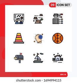 Universal Icon Symbols Group of 9 Modern Filledline Flat Colors of mind; head; chinese; tool; cone Editable Vector Design Elements