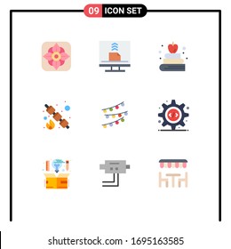 Símbolos de icono universal Grupo de 9 colores planos modernos de las celebraciones; decoraciones; manzana; dulce; elementos de diseño de vectores editables para picnic