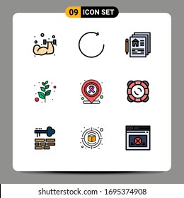 Universal Icon Symbols Group of 9 Modern Filledline Flat Colors of protection; location; document; hospital; olive Editable Vector Design Elements