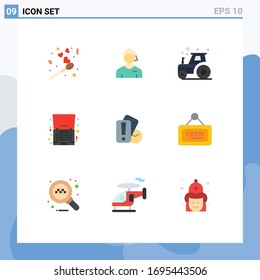 Universal Icon Symbols Group of 9 Modern Flat Colors of offer; laptop; referee; discount; tractor Editable Vector Design Elements