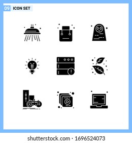 Símbolos de icono universal Grupo de 9 Glifos de luz sólidos modernos; idea; mujer muerta; eléctrico; elementos de diseño de vectores editables de bombilla
