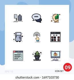 Universal Icon Symbols Group of 9 Modern Filledline Flat Colors of touch; refrigerator; chatting; kitchen; logical Editable Vector Design Elements