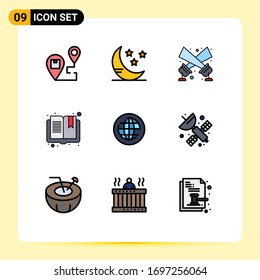 Universal Icon Symbols Group of 9 Modern Filledline Flat Colors of global; reading; flashlight; page; book Editable Vector Design Elements