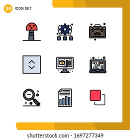 Universal Icon Symbols Group of 9 Modern Filledline Flat Colors of coding; process; business; creative; enlarge Editable Vector Design Elements
