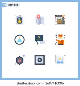 Universal Icon Symbols Group of 9 Modern Flat Colors of chat; person; location; disc; interior Editable Vector Design Elements