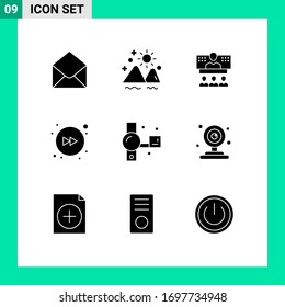 Universal Icon Symbols Group of 9 Modern Solid Glyphs of right; arrow; summer; online; connection Editable Vector Design Elements