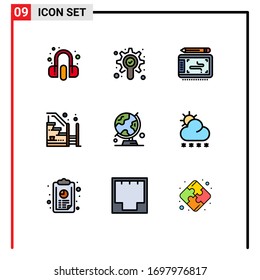 Universal Icon Symbols Group of 9 Modern Filledline Flat Colors of world; property; graphic; up; progress Editable Vector Design Elements