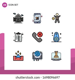 Universal Icon Symbols Group of 9 Modern Filledline Flat Colors of mobile; Anruf; Fitnessraum; Zwischenablage; Design-Elemente für Web Editierbare Vektorillustrationen